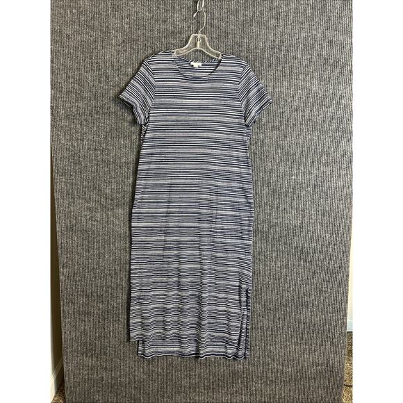 Pure Jill Womens Midi Dress Size Medium Striped Coastal Comfort Cotton Modal - Picture 1 of 9